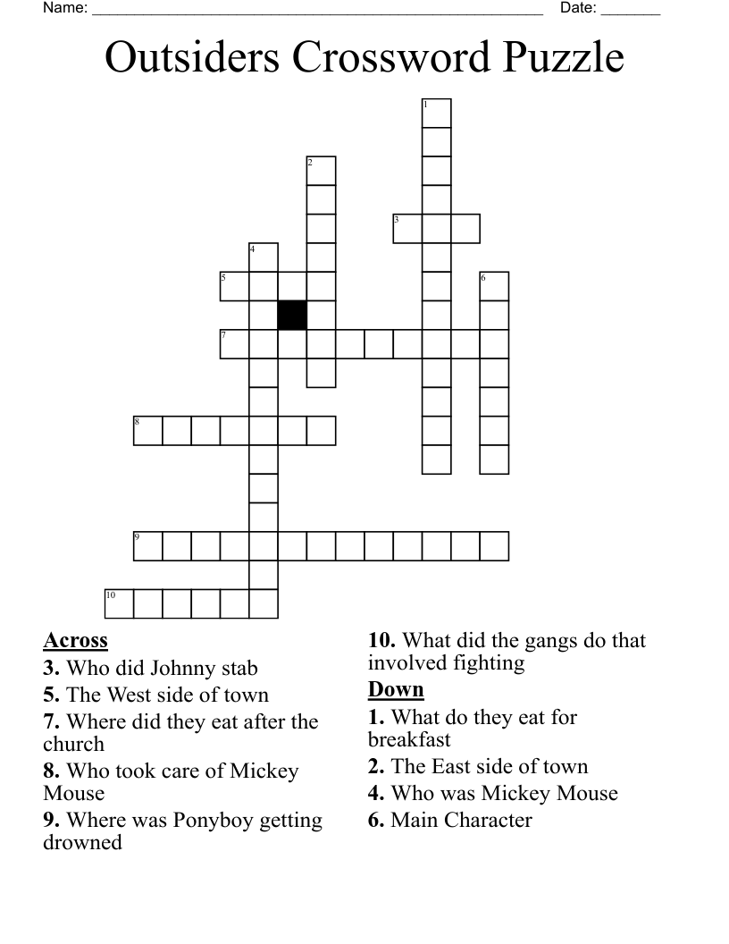Outsiders Crossword Puzzle