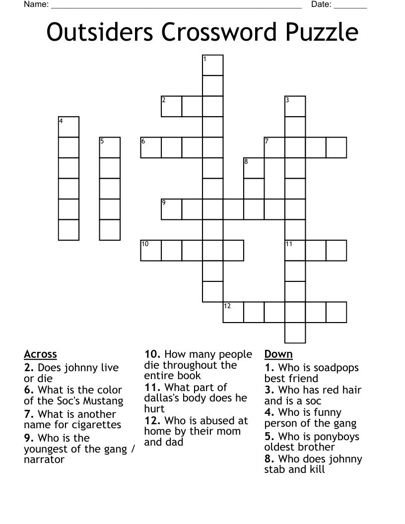 Outsiders Crossword Puzzle
