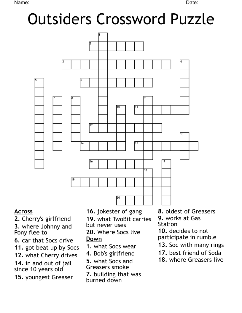 Outsiders Crossword Puzzle