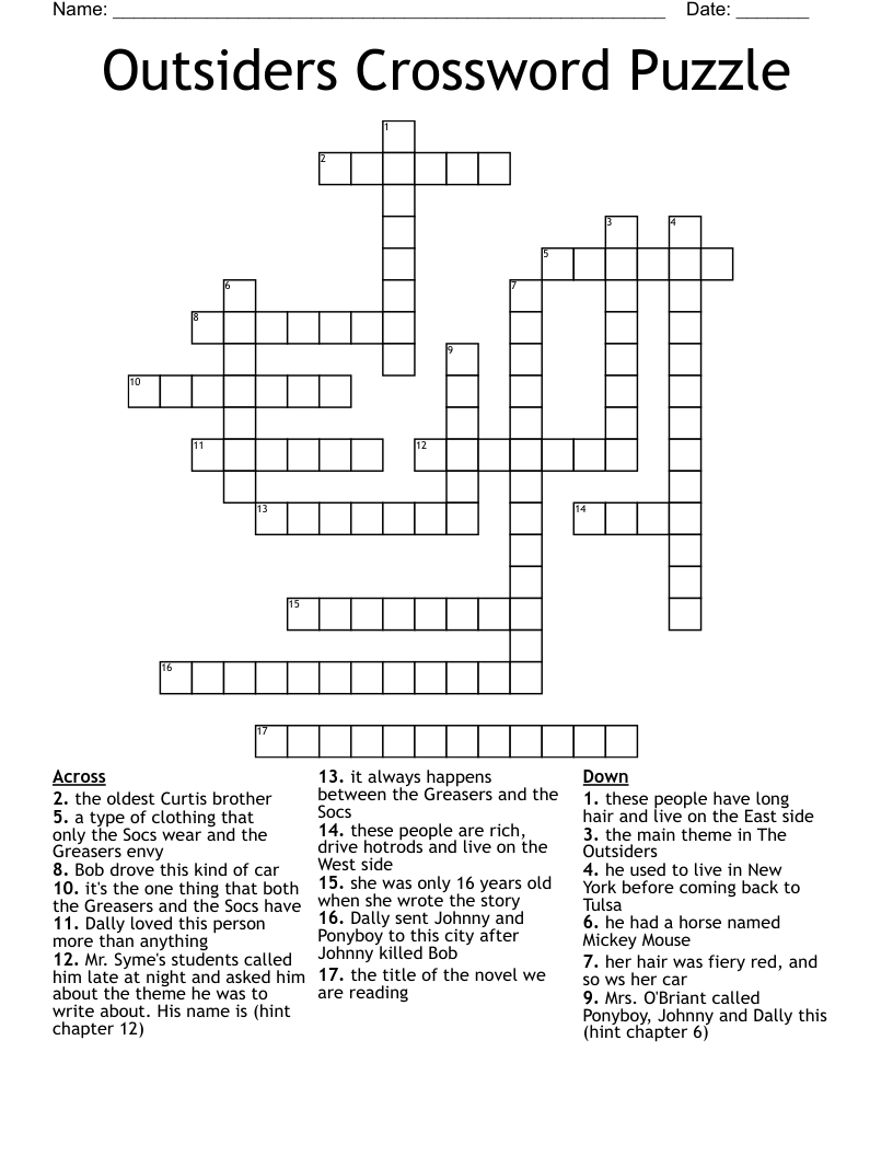 Outsiders Crossword Puzzle