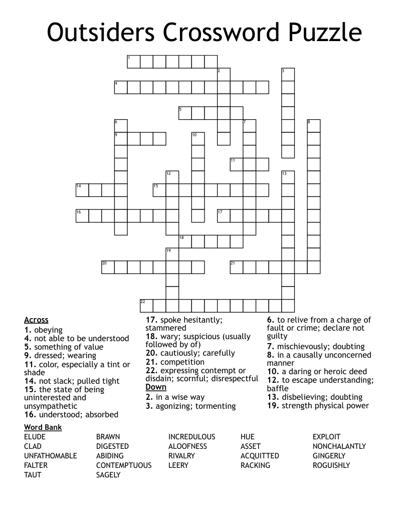 Outsiders Crossword Puzzle