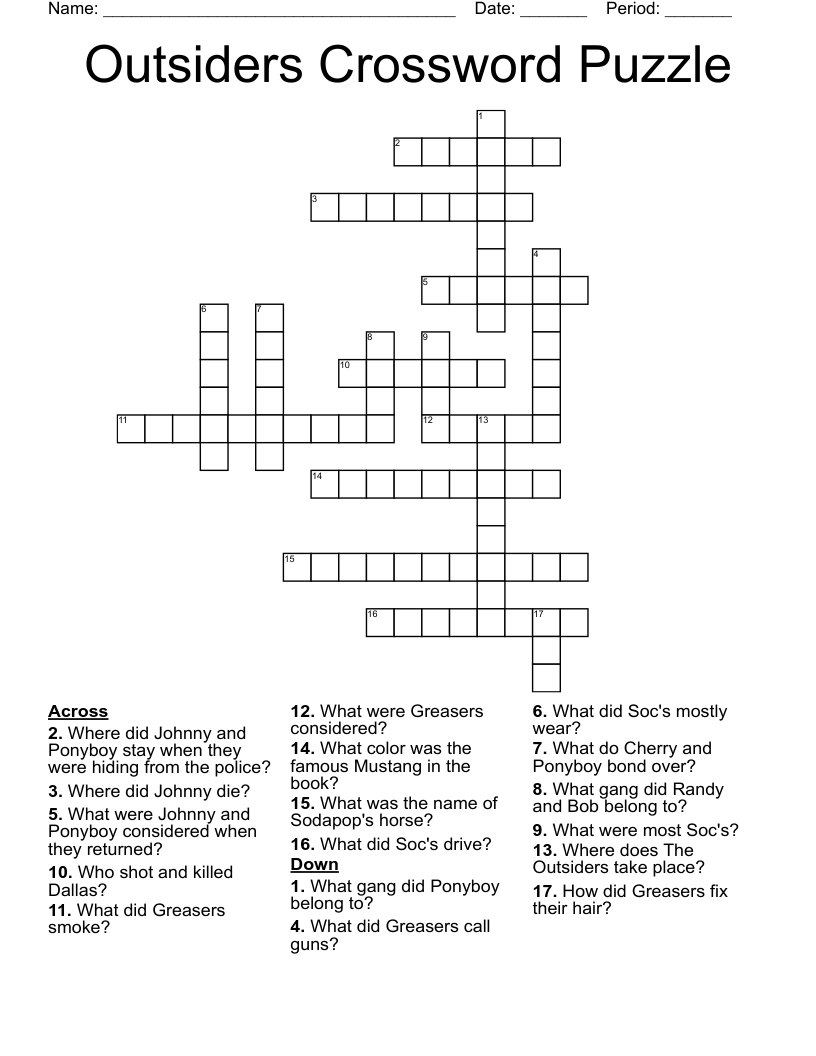 Outsiders Crossword Puzzle