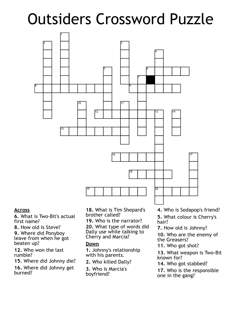 Outsiders Crossword Puzzle 
