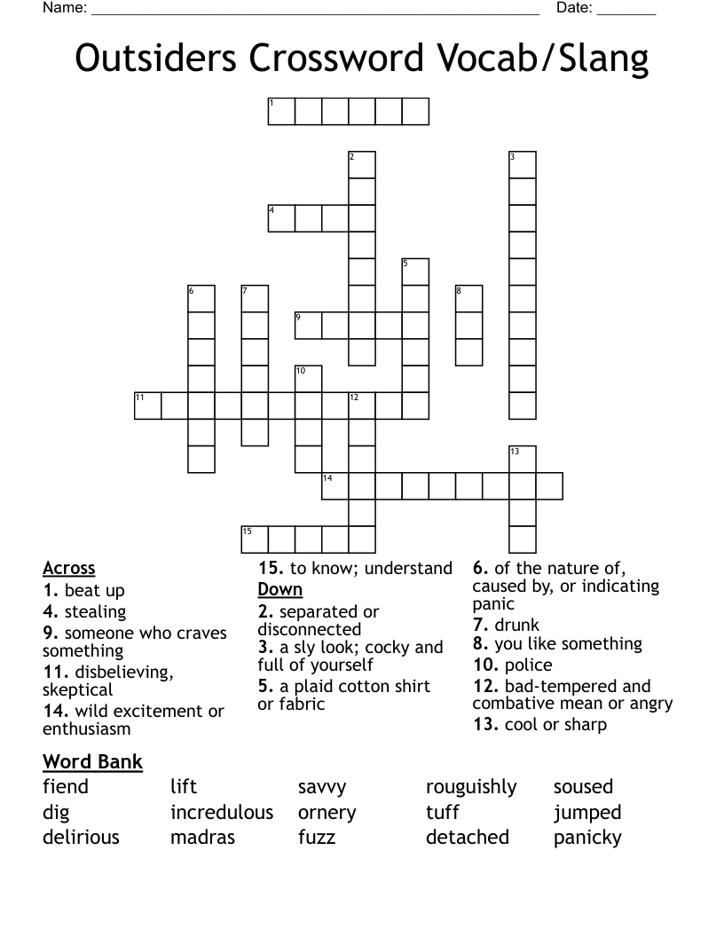 Outsiders Crossword Vocab/Slang