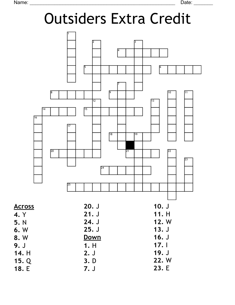 Outsiders Extra Credit Crossword