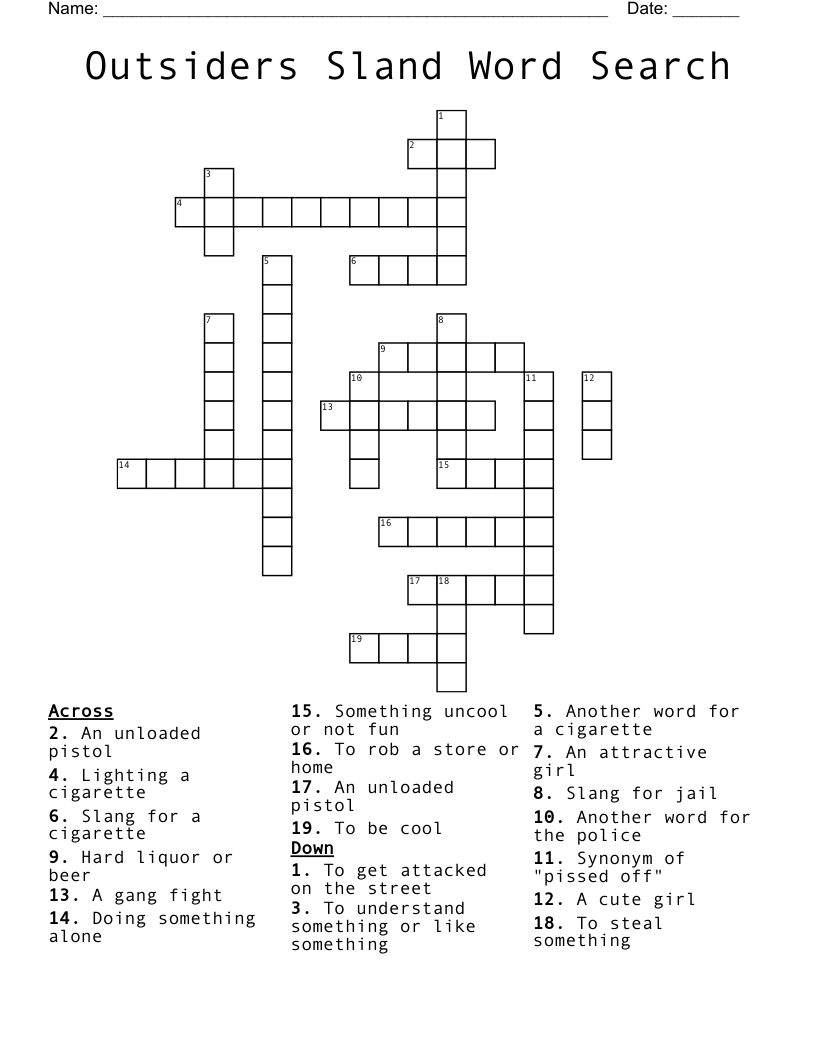 Outsiders Sland Word Search Crossword