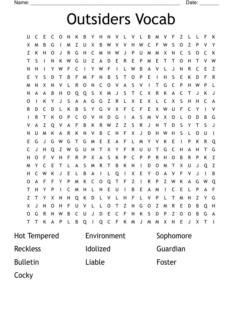 Outsiders Vocab Word Search
