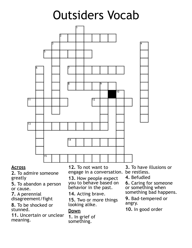 Outsiders Vocab Crossword