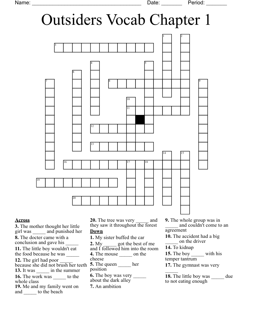 Outsiders Vocab Chapter 1 Crossword