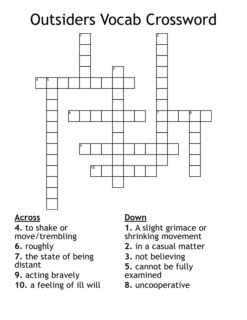 Outsiders Vocab Crossword