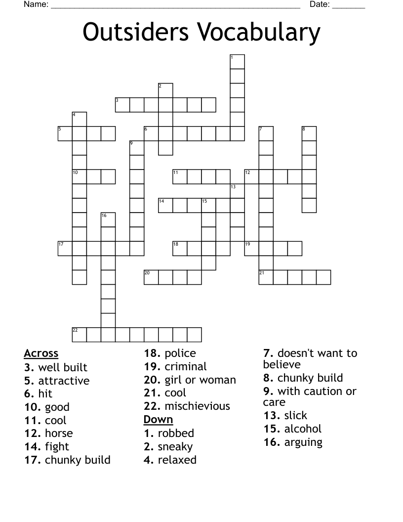 Outsiders Vocabulary Crossword