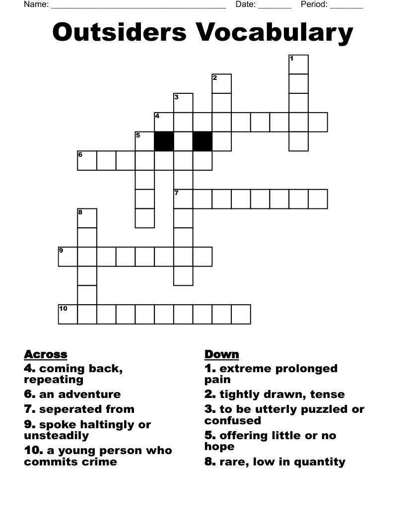 Outsiders Vocabulary Crossword