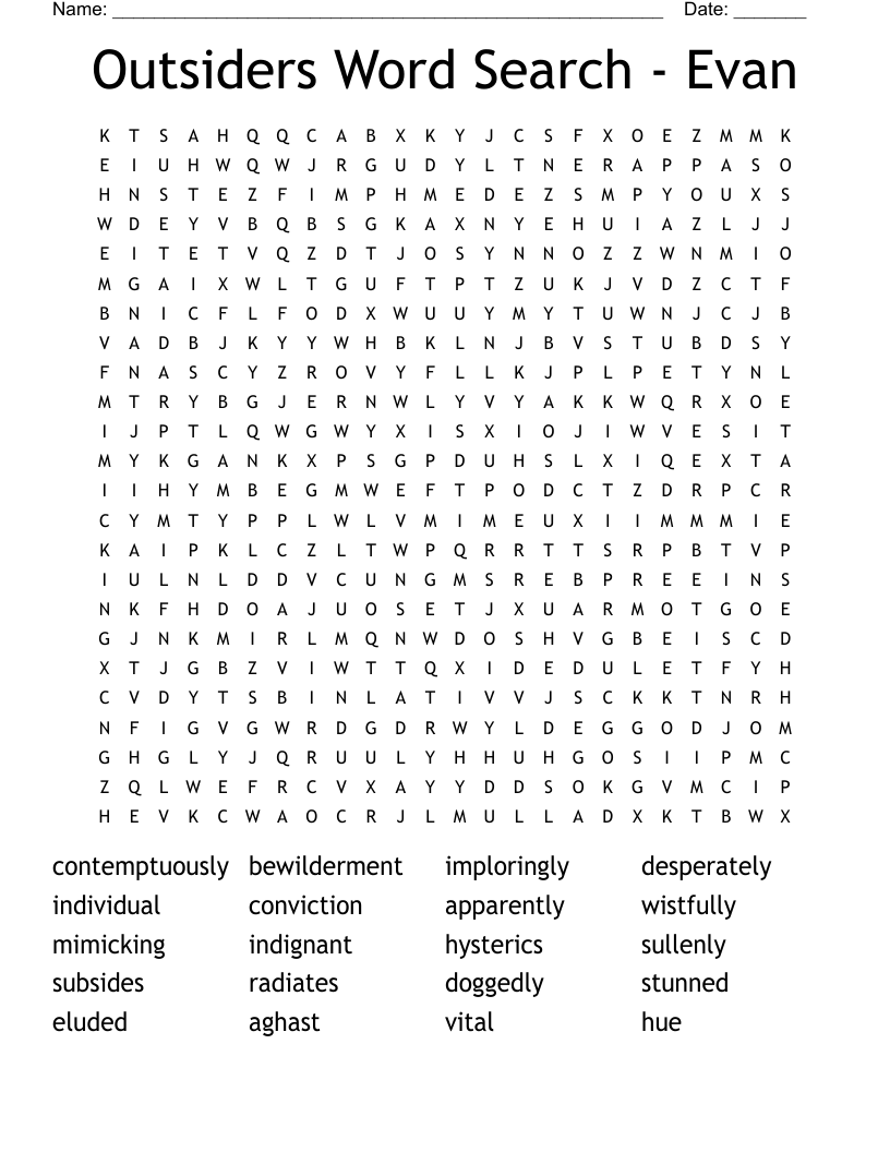 Outsiders Word Search - Evan