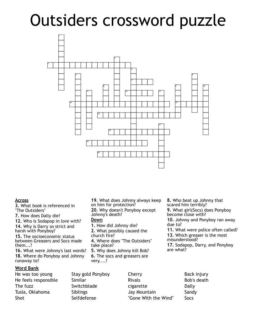 Outsiders crossword puzzle