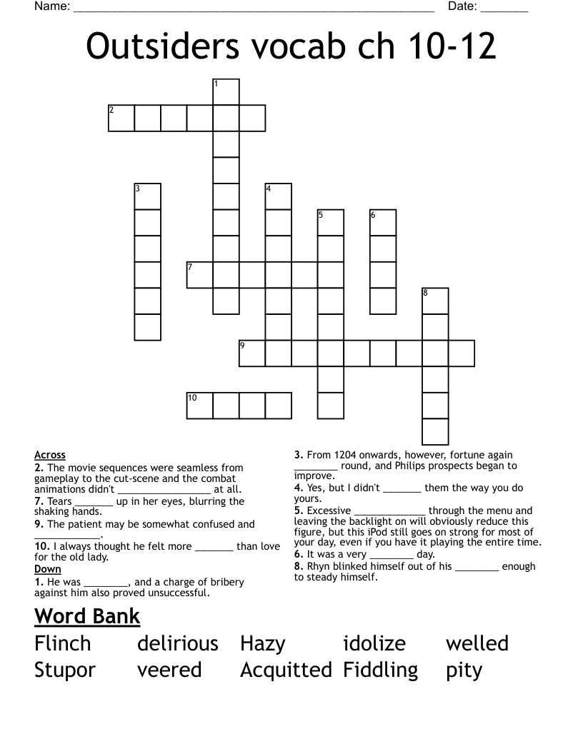 Outsiders vocab ch 10-12 Crossword