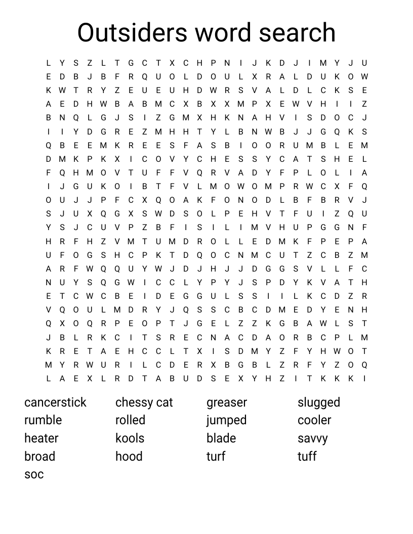 Outsiders word search 