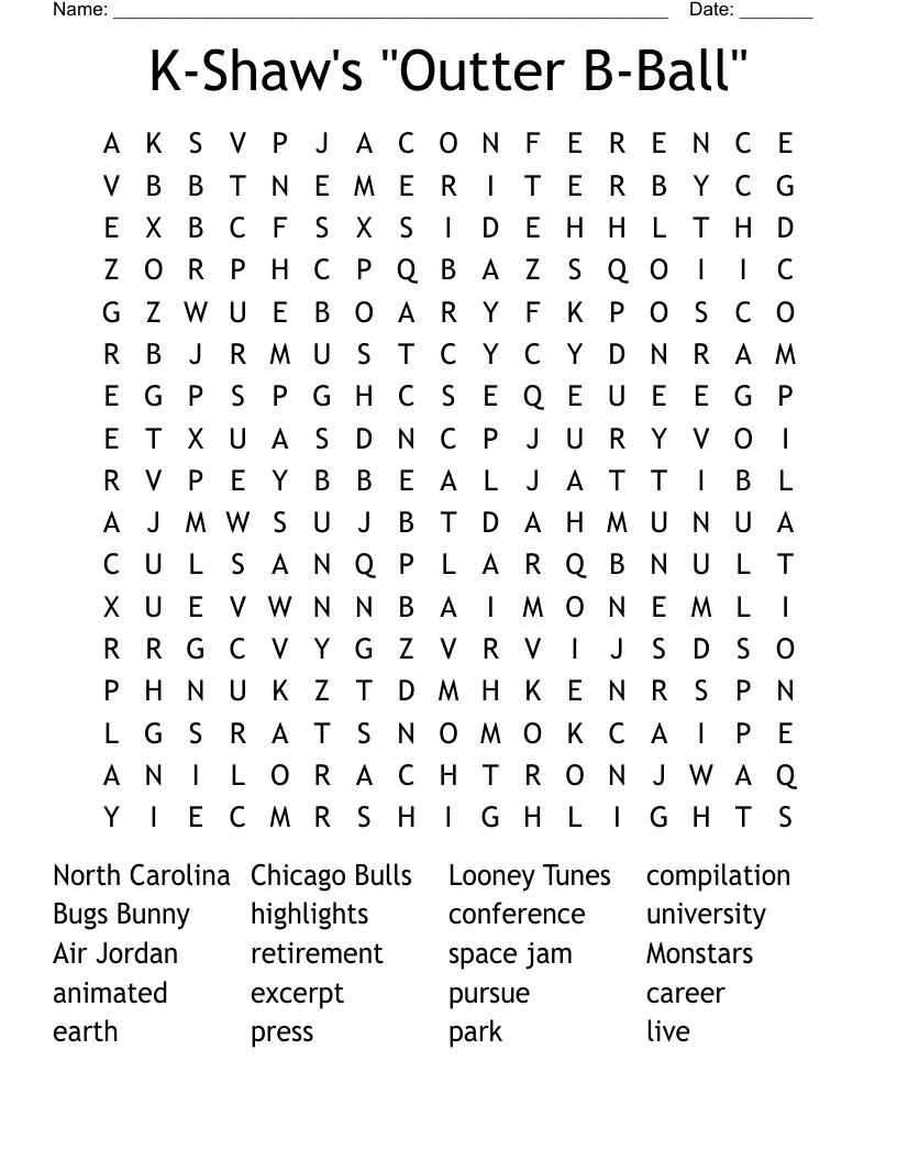 K-Shaw's "Outter B-Ball" Word Search