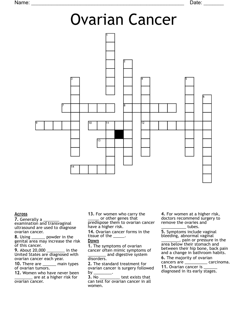 Ovarian Cancer Crossword
