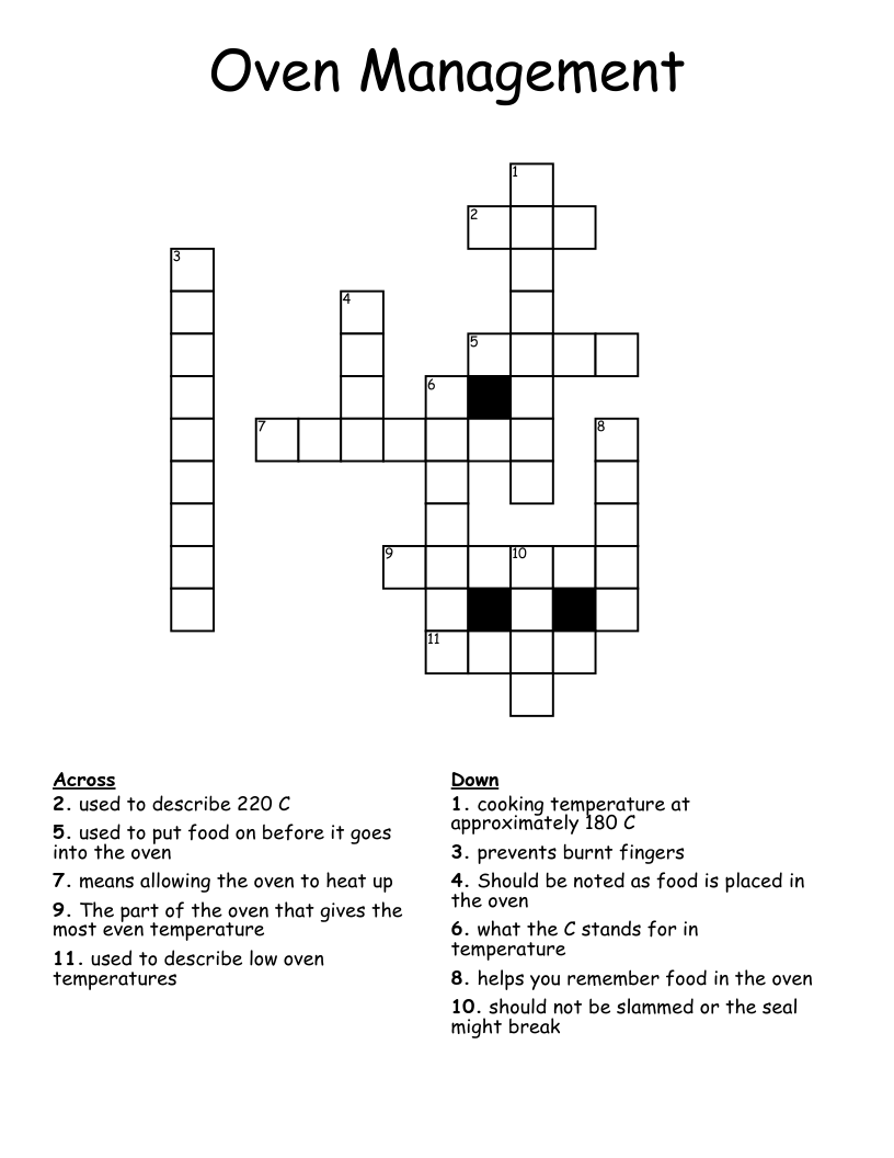 Oven Management Crossword