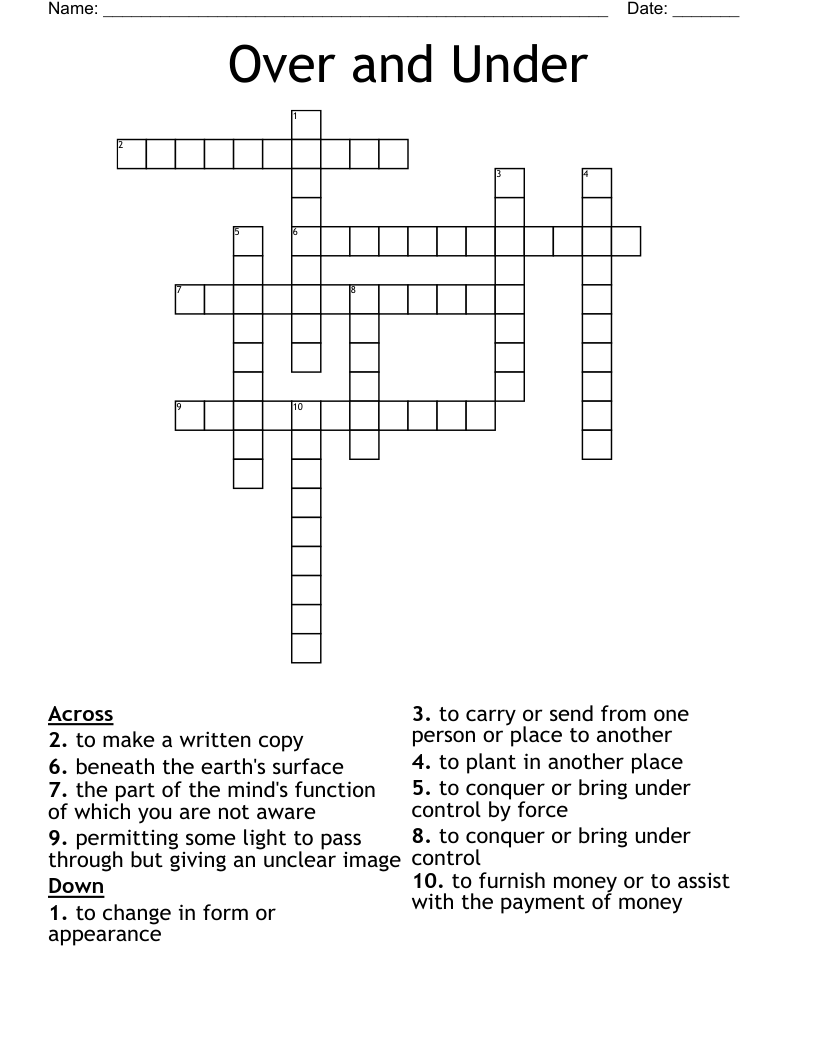 Over and Under Crossword