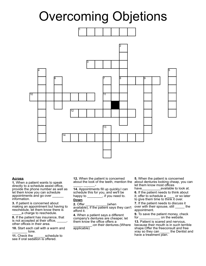 Overcoming Objetions Crossword