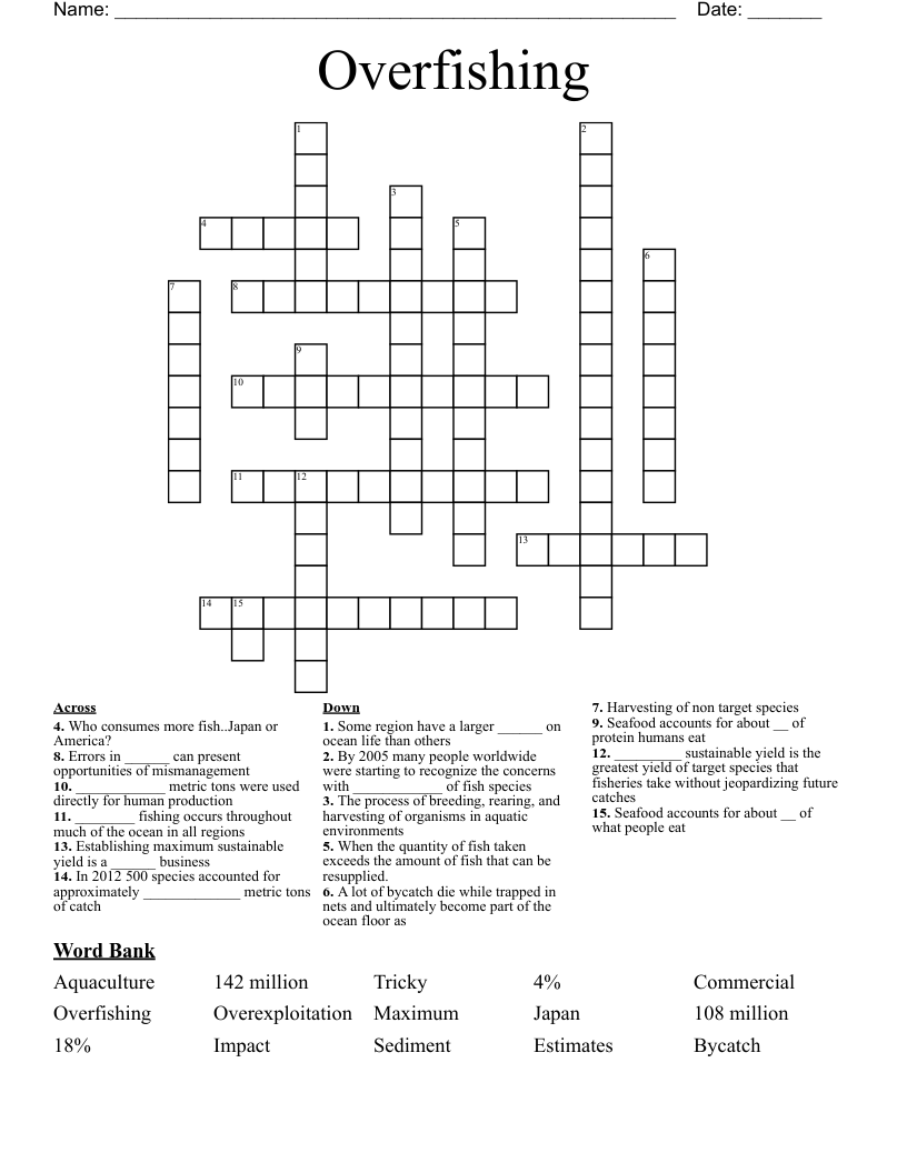 Overfishing  Crossword