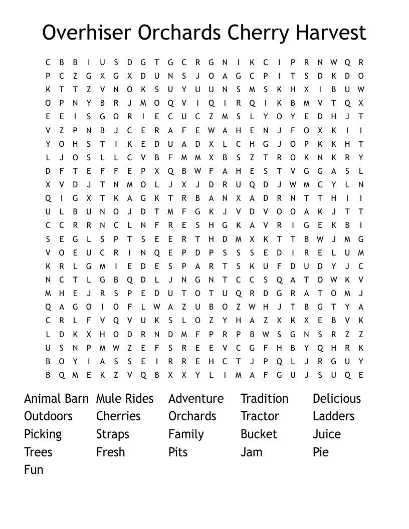 Overhiser Orchards Cherry Harvest Word Search