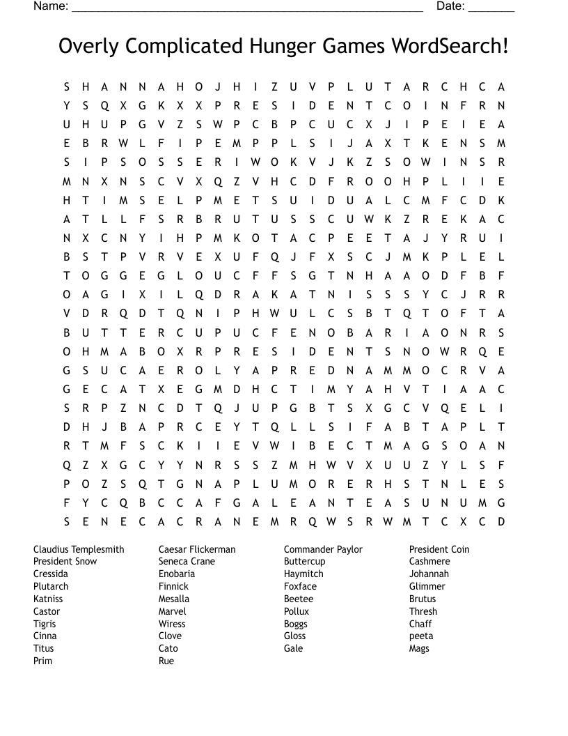 Overly Complicated Hunger Games WordSearch!