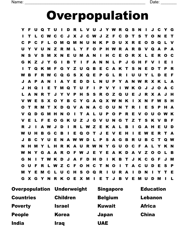 Overpopulation  Word Search