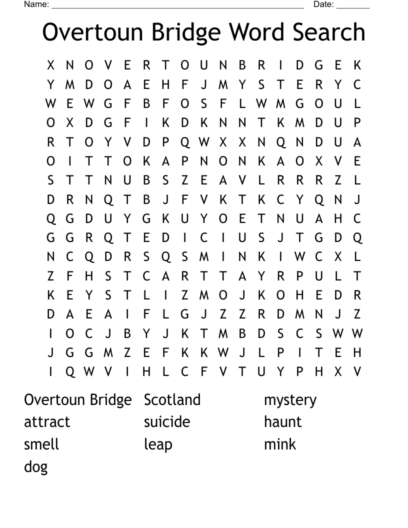 Overtoun Bridge Word Search