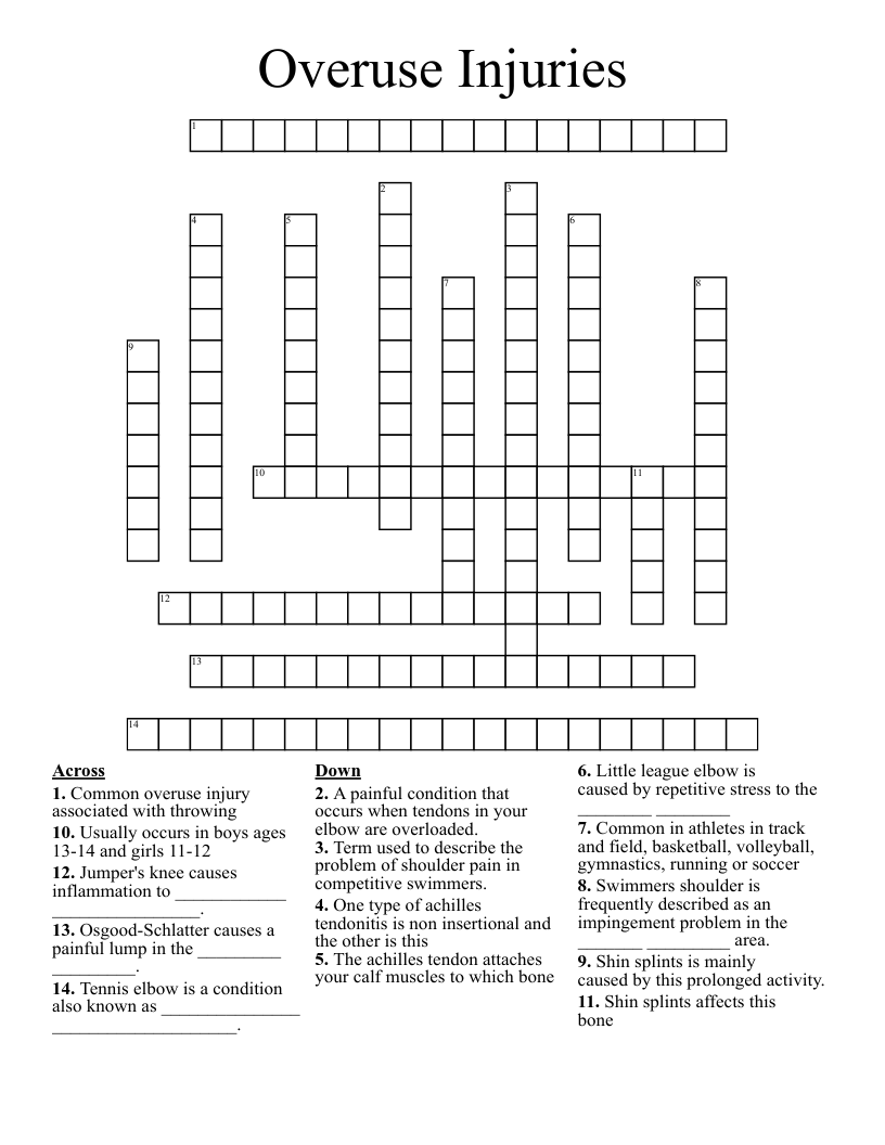 Overuse Injuries Crossword