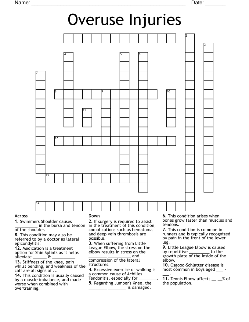 Overuse Injuries Crossword