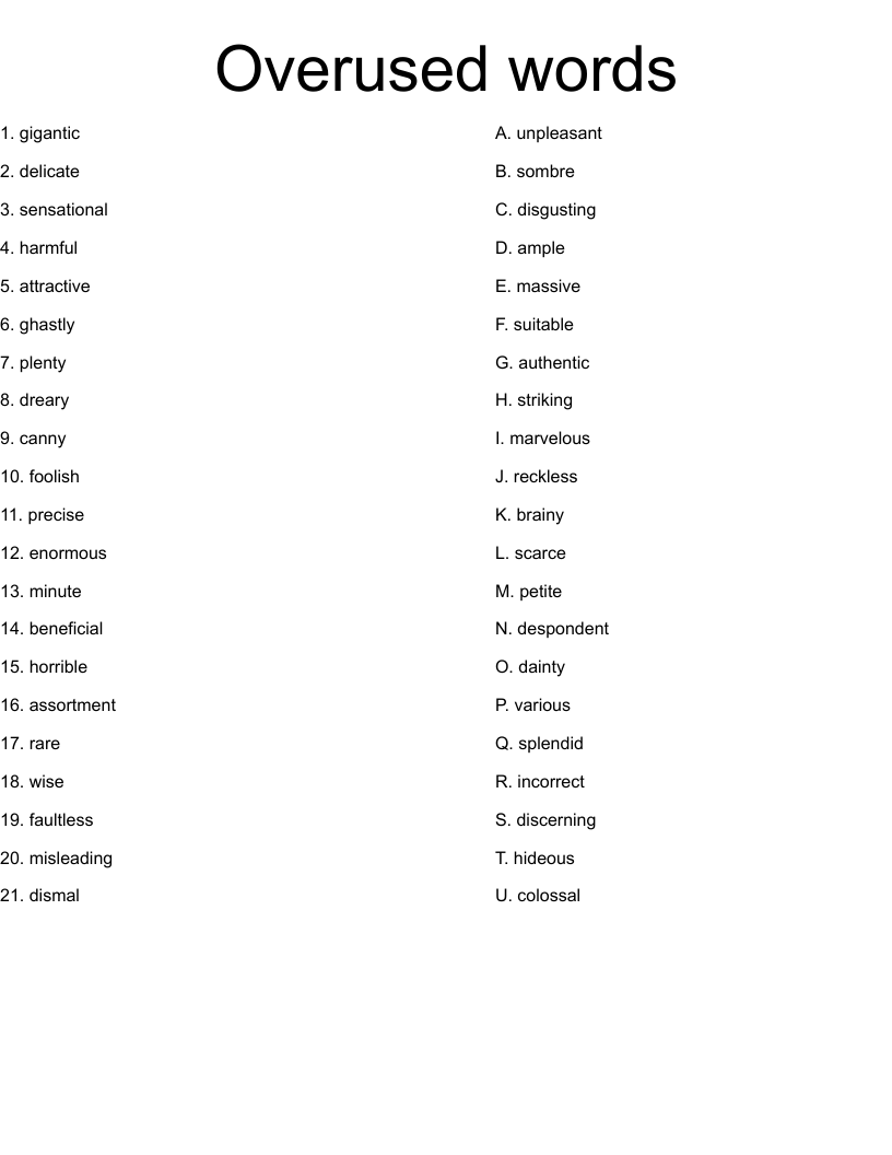Overused words Worksheet