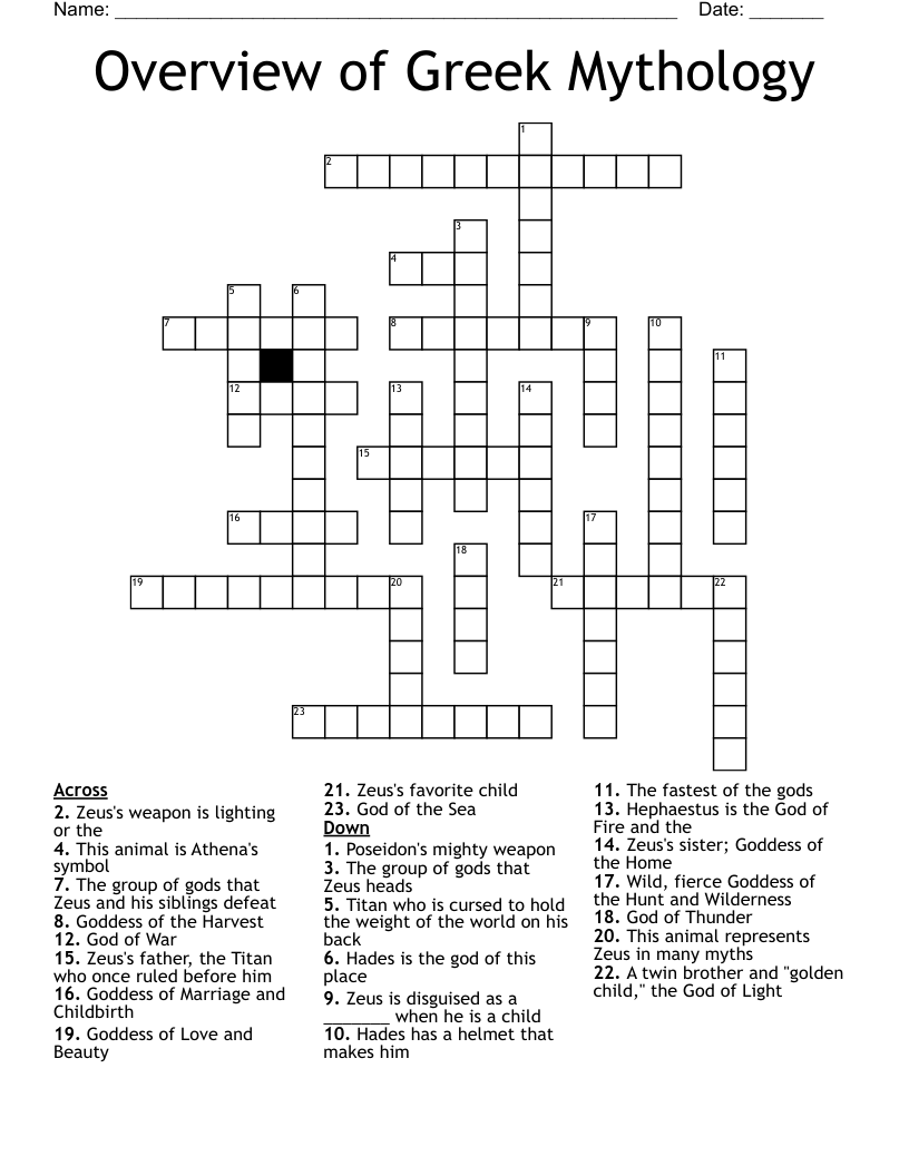 Overview of Greek Mythology Crossword