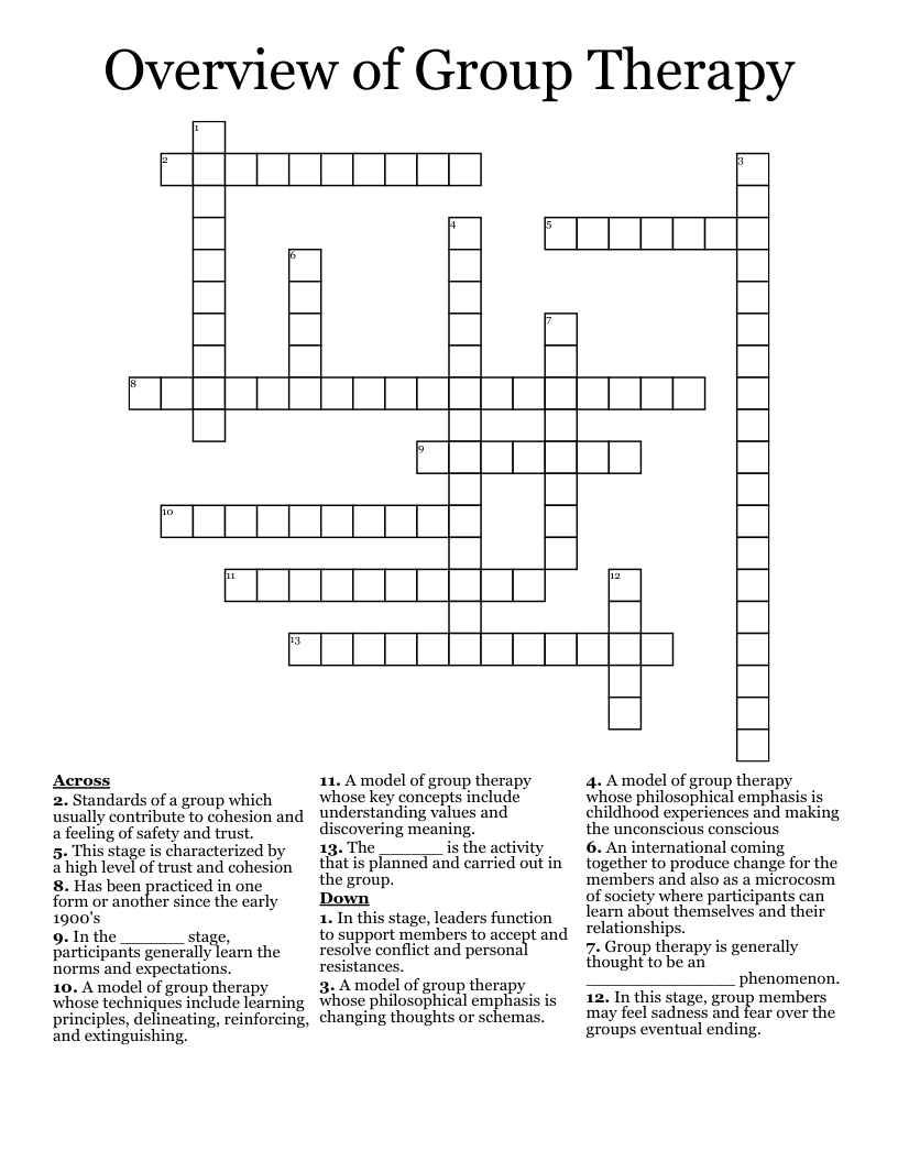 Overview of Group Therapy  Crossword