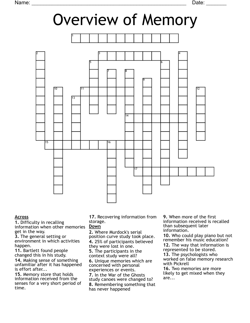 Overview of Memory Crossword