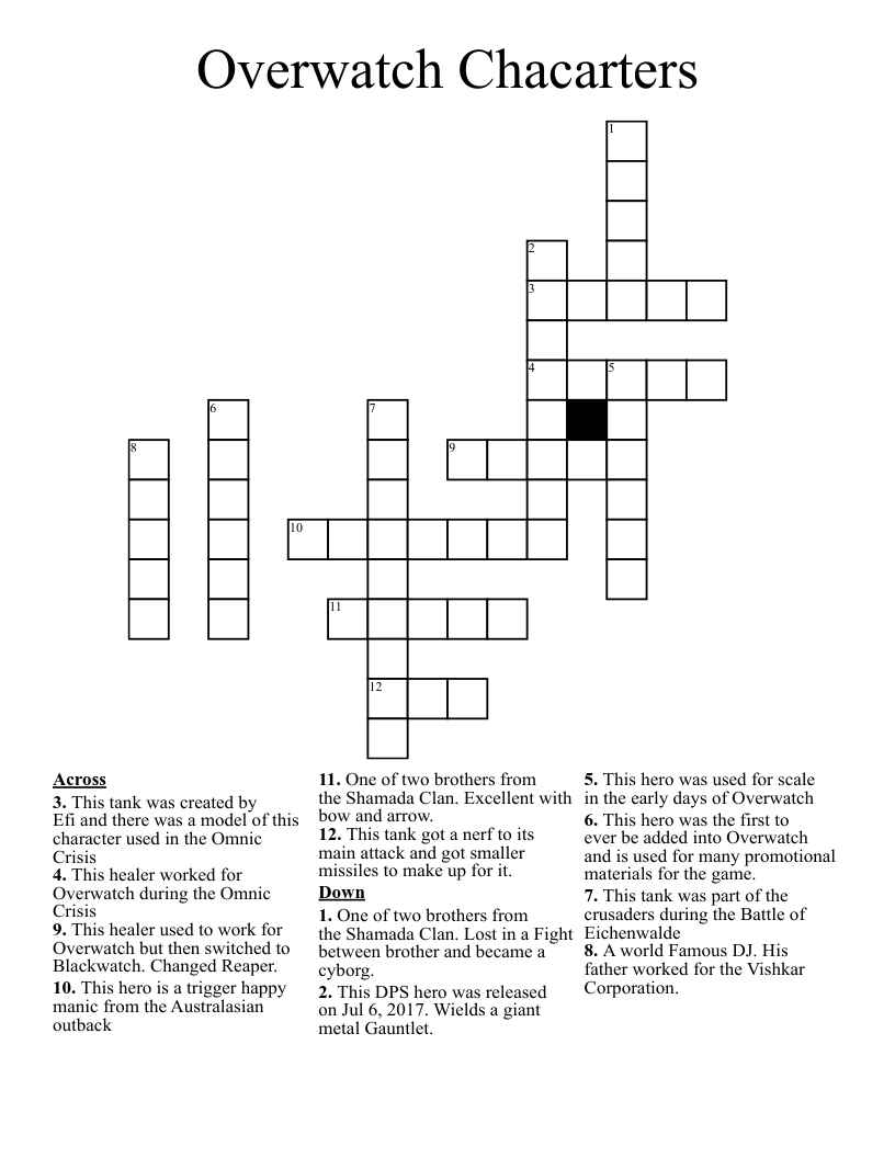 Overwatch Chacarters Crossword
