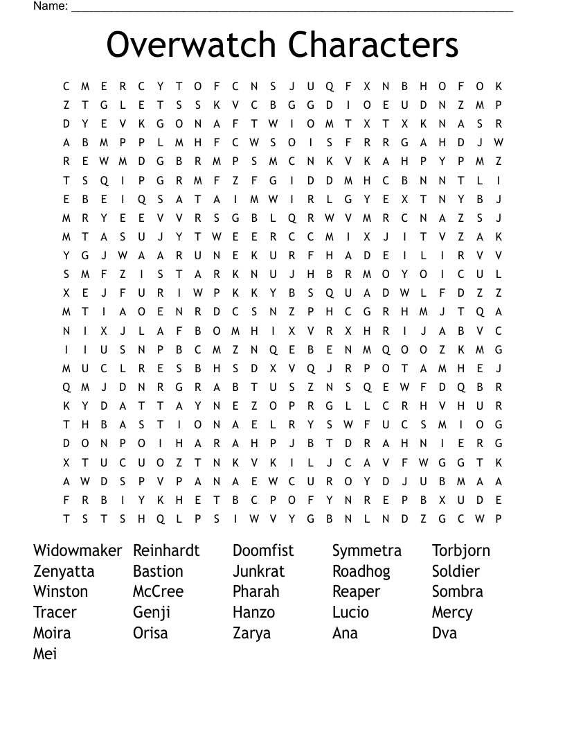 Overwatch Characters Word Search