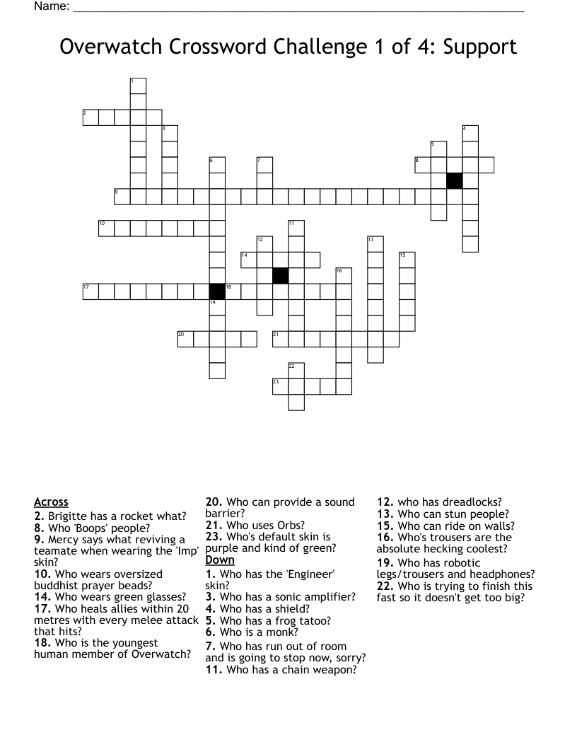 Overwatch Crossword Challenge 1 of 4: Support