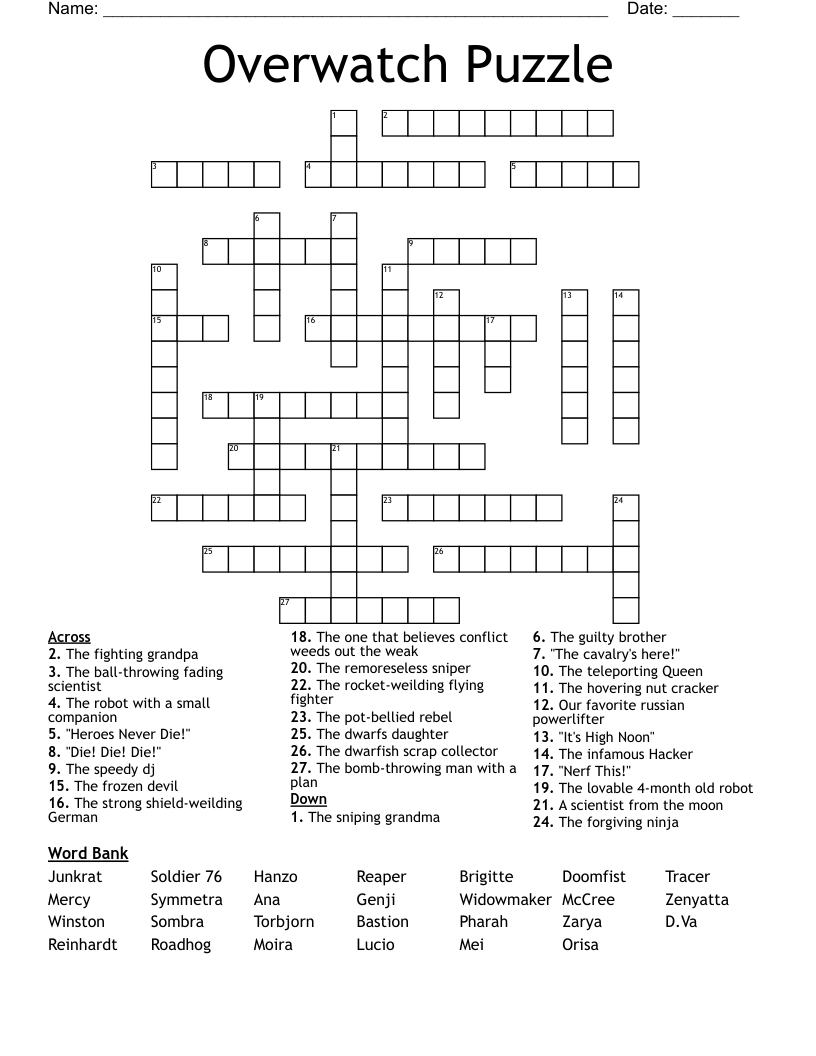 Overwatch Puzzle Crossword