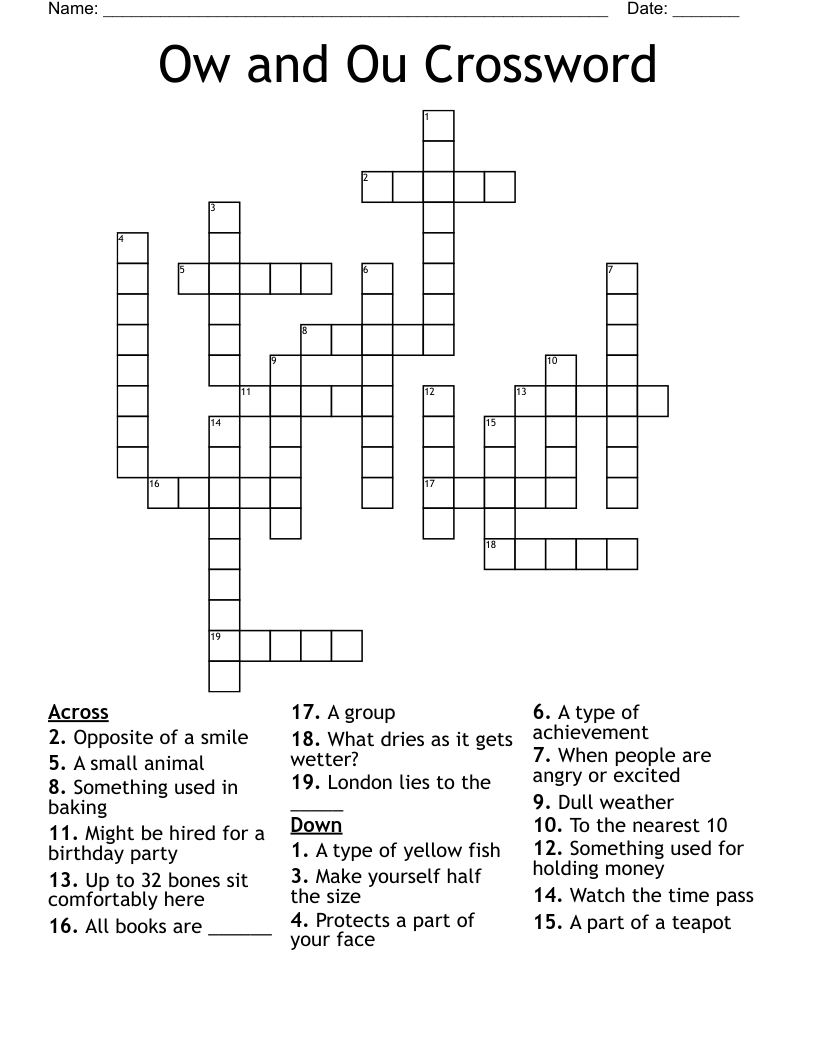 Ow and Ou Crossword