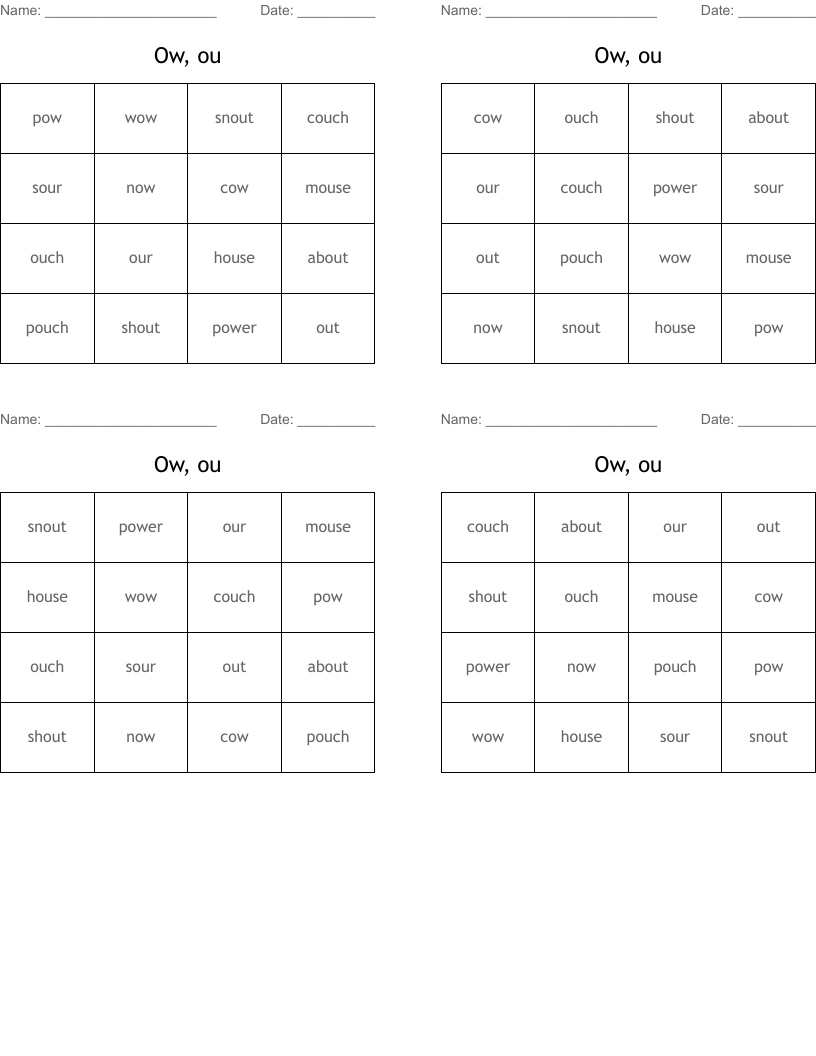 Ow, ou Bingo Cards