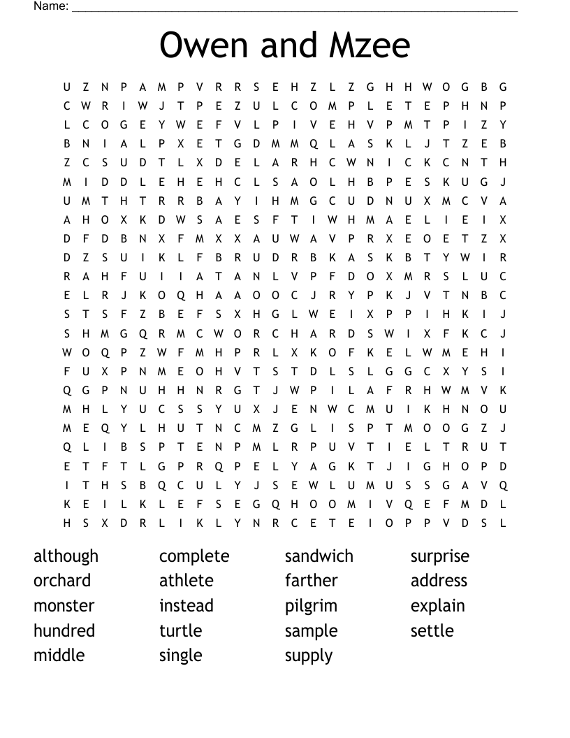 Owen and Mzee Word Search