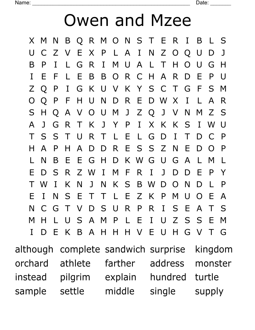 Owen and Mzee Word Search