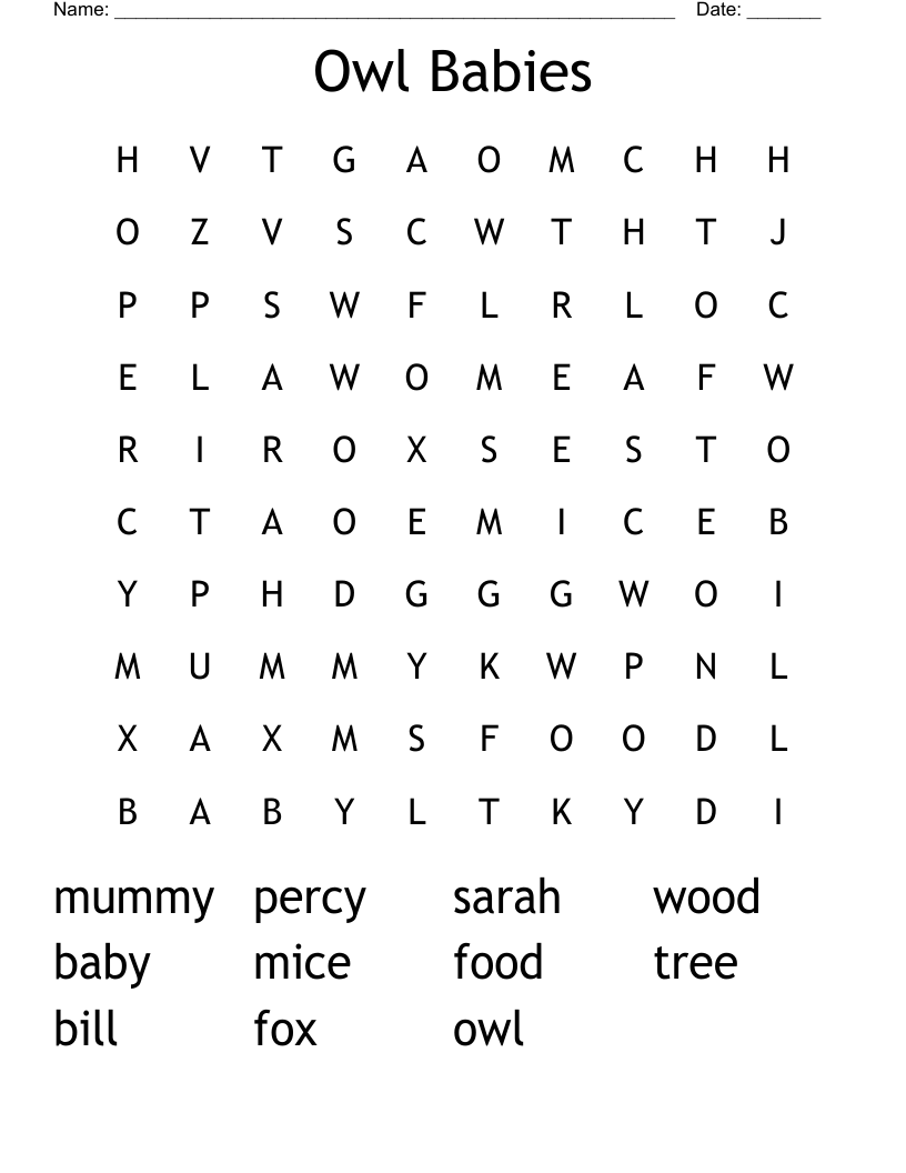 Owl Babies Word Search