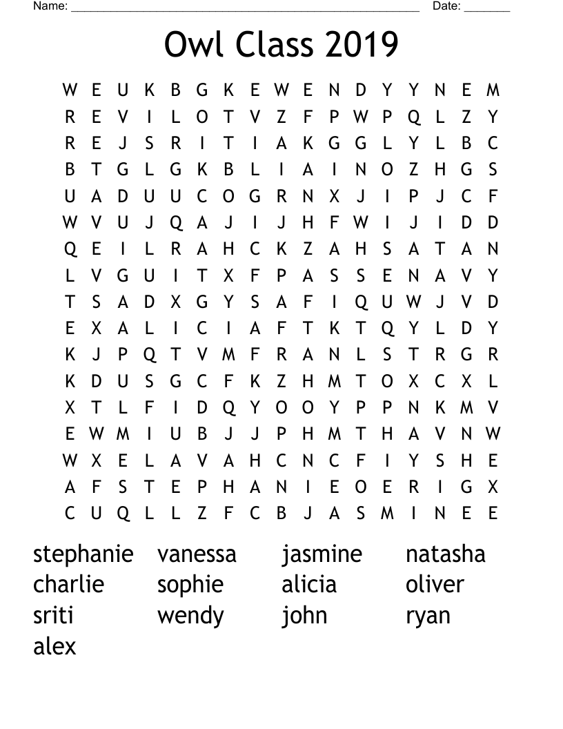 Owl Class 2019 Word Search