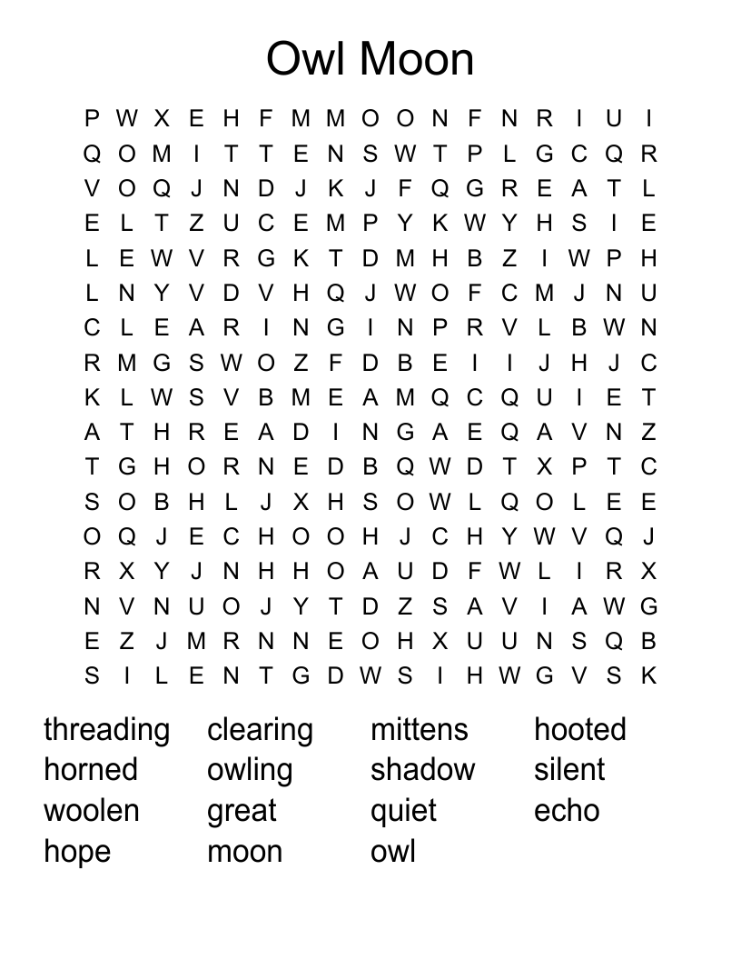 Owl Moon Word Search