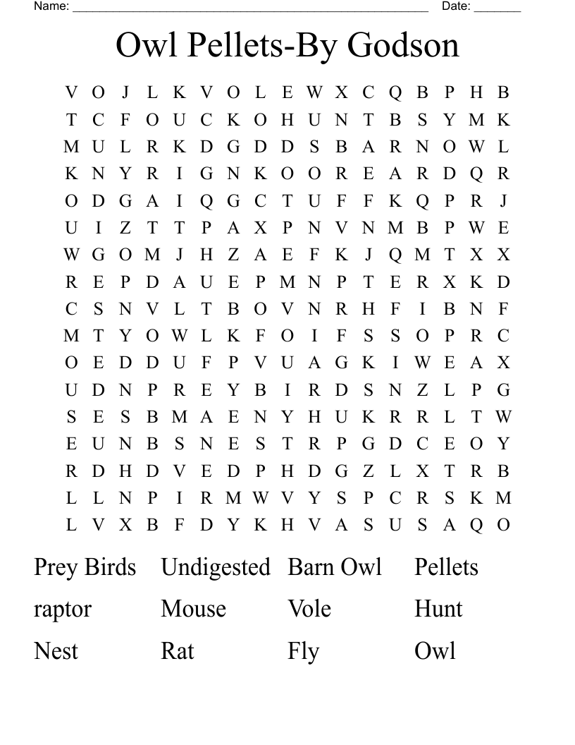 Owl Pellets-By Godson Word Search