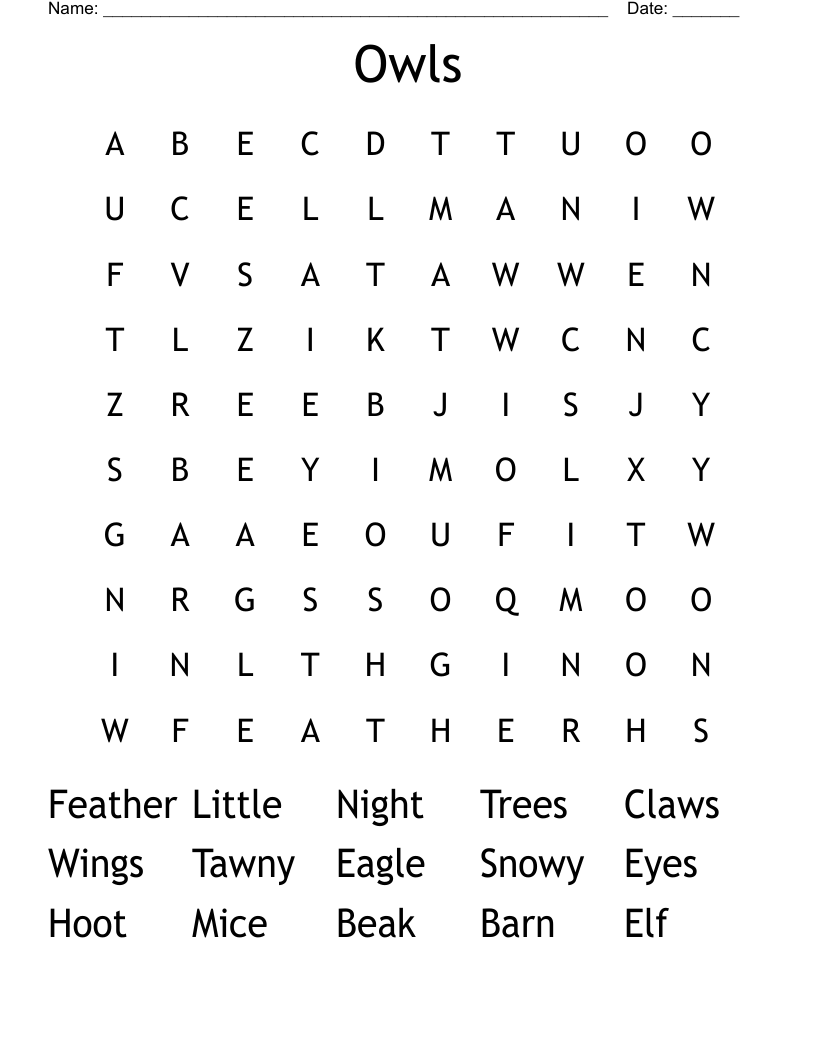 Owls Word Search