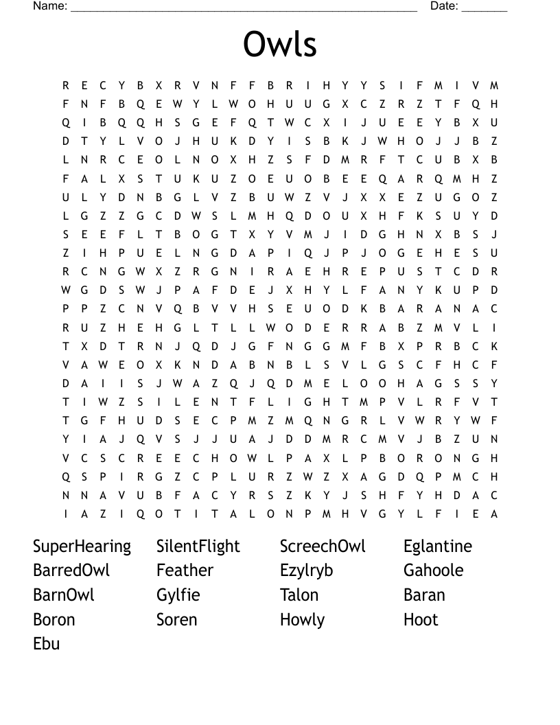 Owls Word Search